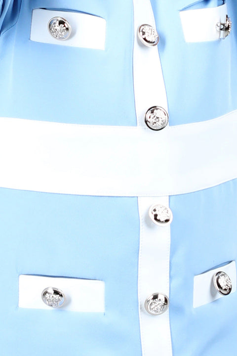 Pre-Order: Ice-Blue Coat Dress with Buttons Detailing & Hair Accessory
