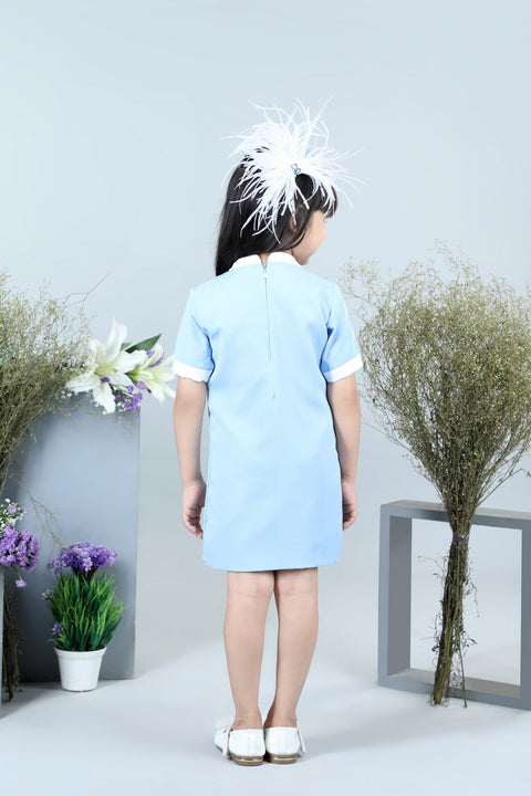 Pre-Order: Ice-Blue Coat Dress with Buttons Detailing & Hair Accessory