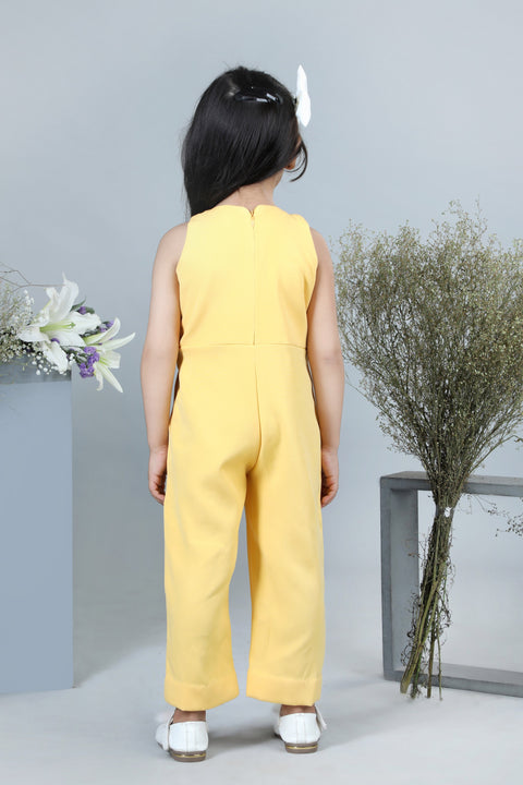 Pre-Order: Jumpsuit with 3D Flowers Embellished with Stones-Yellow/White