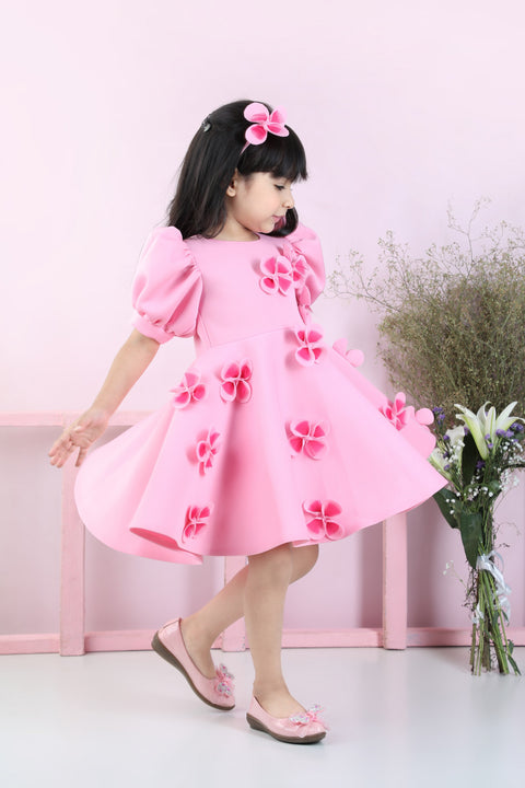 Pre-Order: Flare Dress with 3D Flowers and Hair Band