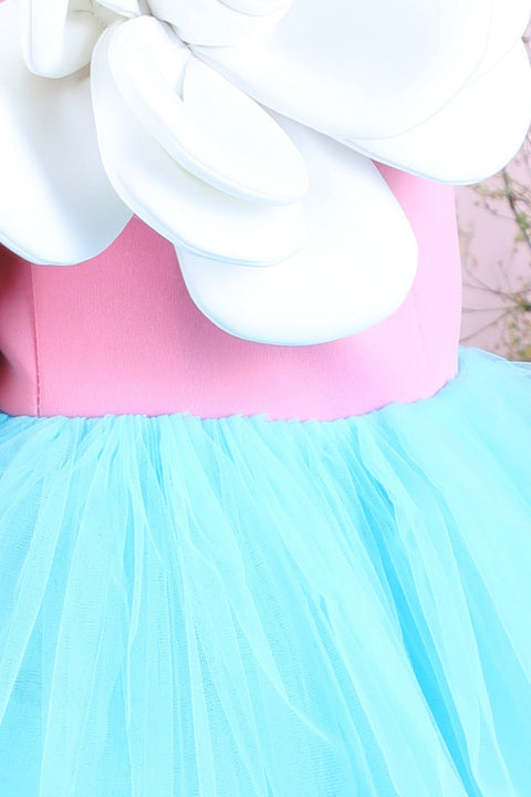 Pre-Order: Off-Shoulder Dress with 3D Flowers-Pink/Blue