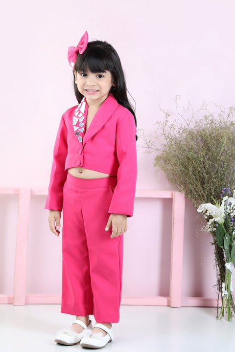 Pre-Order: Short Coat with Pant, Acrylic work on Lapel