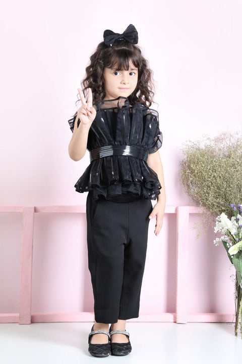 Pre-Order: Top with Metallic Tape includes Top, Pant, Belt and Hair Clip