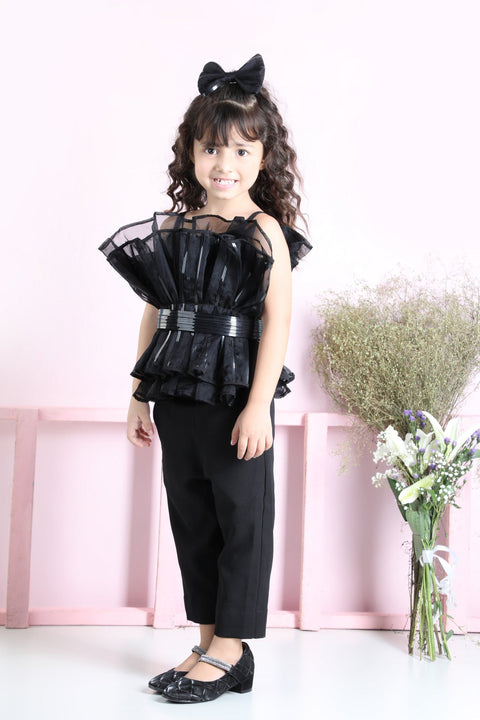 Pre-Order: Top with Metallic Tape includes Top, Pant, Belt and Hair Clip