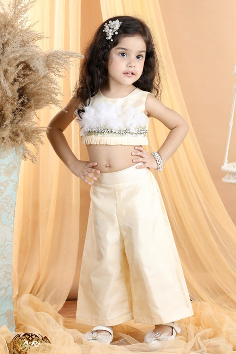 Pre-Order: Embroidered Top with Fur and Palazzo Pants