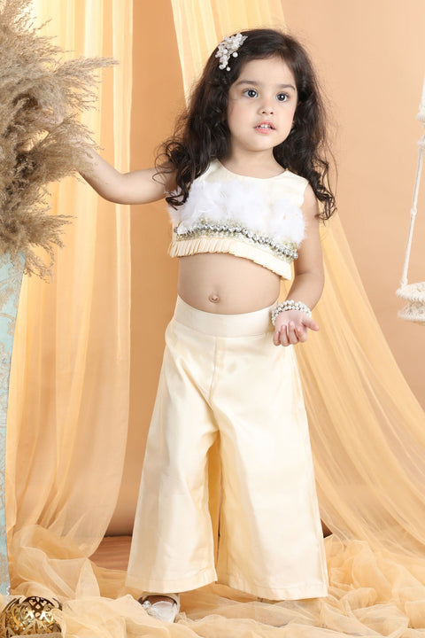 Pre-Order: Embroidered Top with Fur and Palazzo Pants