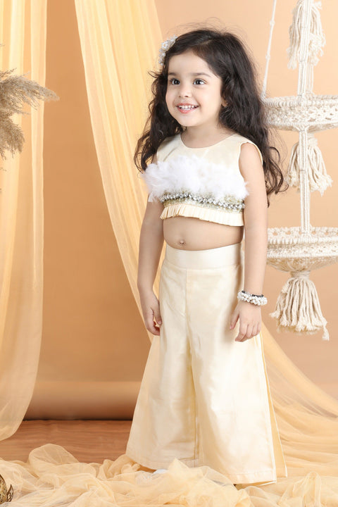 Pre-Order: Embroidered Top with Fur and Palazzo Pants