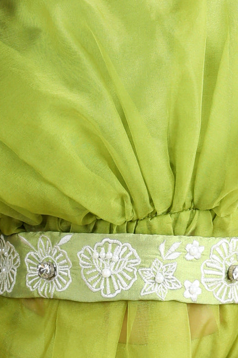 Pre-Order: Organza Top with embroidered Pants and belt embellished with stone and pearls