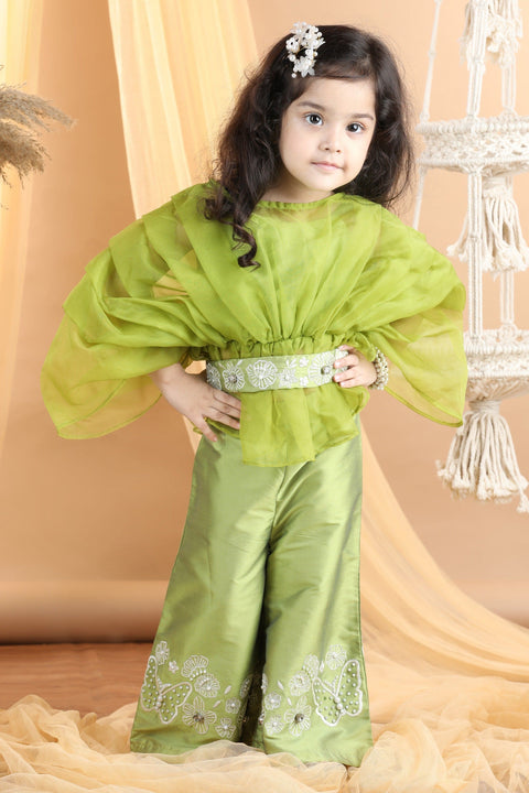 Pre-Order: Organza Top with embroidered Pants and belt embellished with stone and pearls