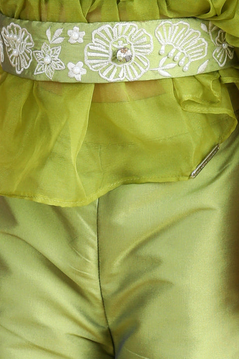 Pre-Order: Organza Top with embroidered Pants and belt embellished with stone and pearls
