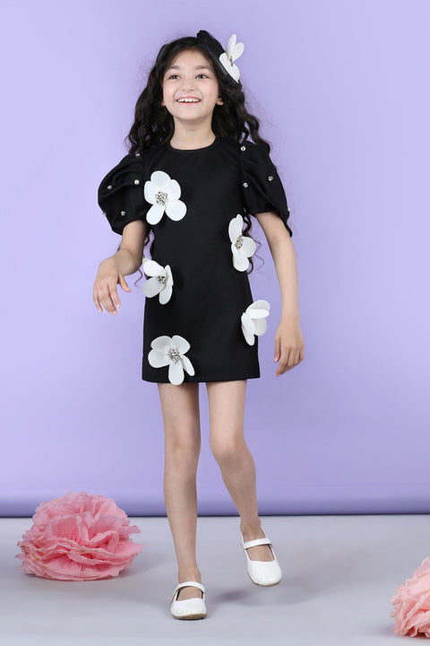 Pre-Order: Straight dress embellished with 3d flower and stone scattering