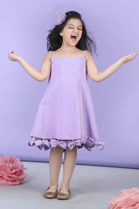 Pre-Order: A line dress embellished with bow all over the flair
