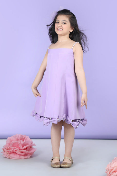 Pre-Order: A line dress embellished with bow all over the flair