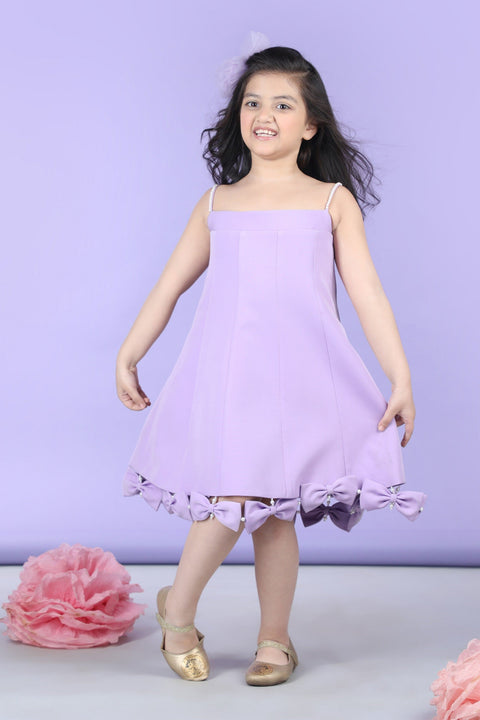 Pre-Order: A line dress embellished with bow all over the flair