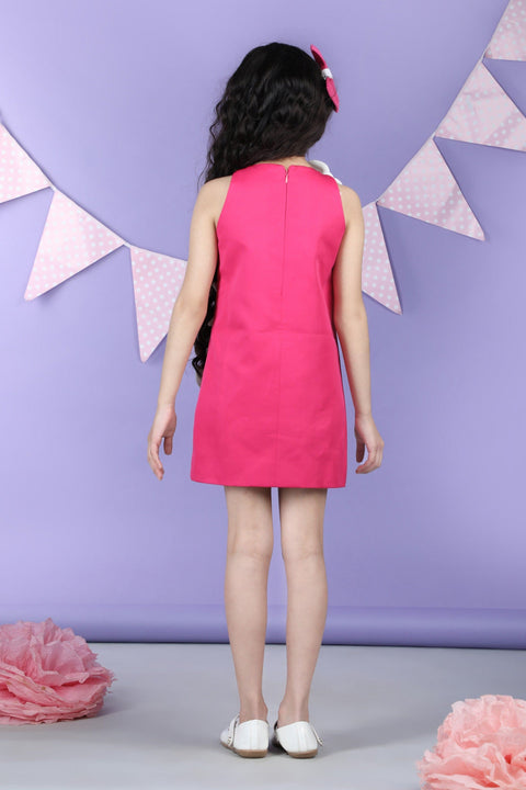 Pre-Order:  Dress embellished with 3d flower and leafs - Hot Pink