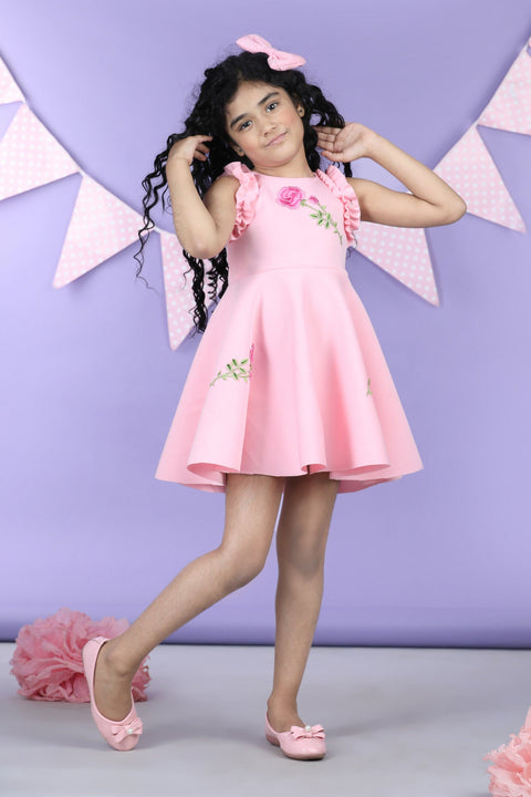 Pre-Order: Dress with embroiderd flower patches and frill on armhole
