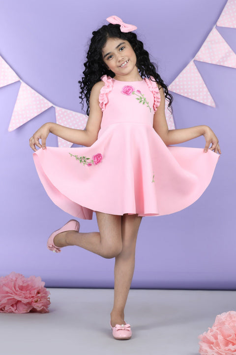 Pre-Order: Dress with embroiderd flower patches and frill on armhole