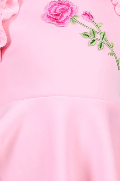 Pre-Order: Dress with embroiderd flower patches and frill on armhole