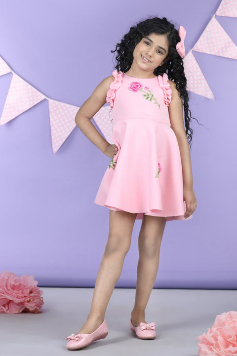 Pre-Order: Dress with embroiderd flower patches and frill on armhole
