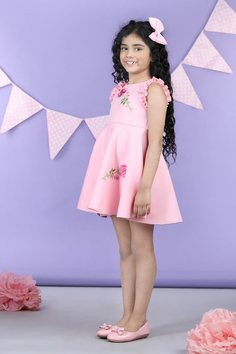 Pre-Order: Dress with embroiderd flower patches and frill on armhole