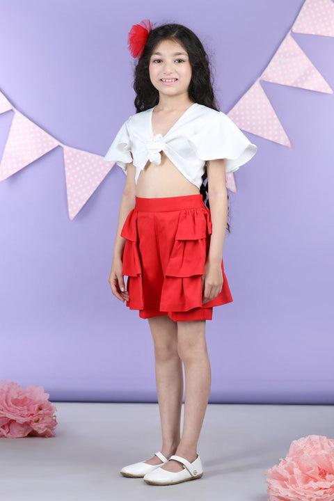 Pre-Order: Front open Top and shorts with layered frill on sides
