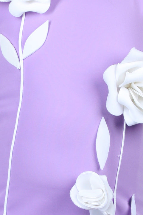 Pre-Order:  Dress embellished with 3d flower and leafs- Lilac