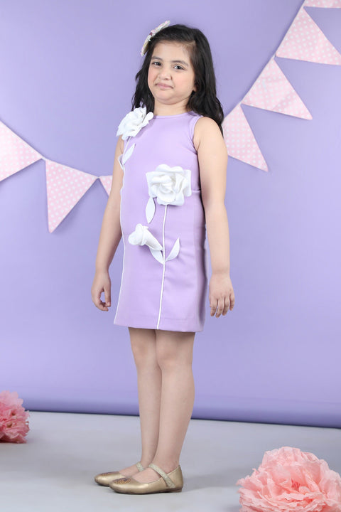 Pre-Order:  Dress embellished with 3d flower and leafs- Lilac
