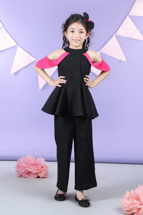 Pre-Order: Peplum top with shoulder cut flaps accompanied with pants