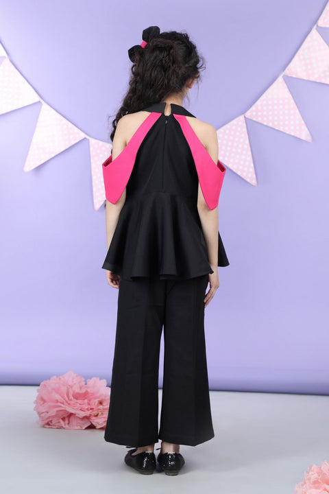 Pre-Order: Peplum top with shoulder cut flaps accompanied with pants