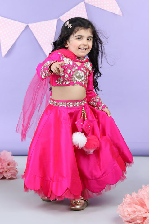 Pre-Order: Heavy Embroidered Blouse with scalloped Lehenga  and Chunni