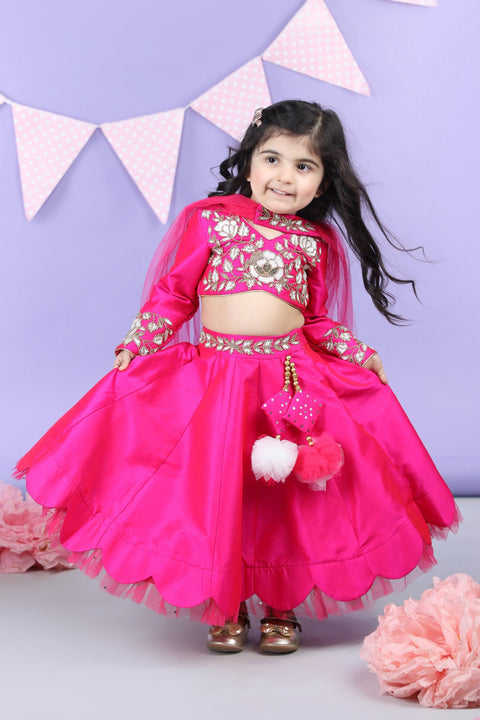 Pre-Order: Heavy Embroidered Blouse with scalloped Lehenga  and Chunni