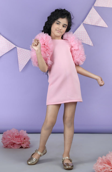 Pre-Order: Straight Dress Embellished with bunch of 3d fabric flowers in sleeves