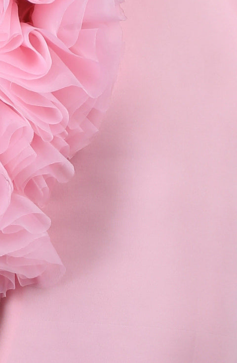 Pre-Order: Straight Dress Embellished with bunch of 3d fabric flowers in sleeves