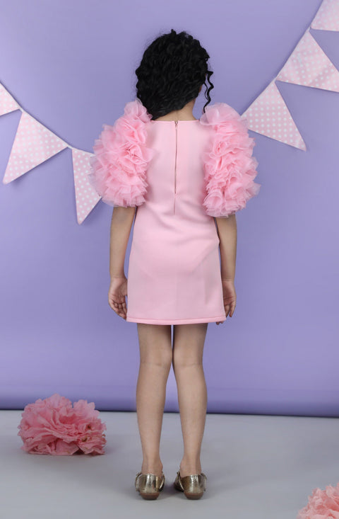 Pre-Order: Straight Dress Embellished with bunch of 3d fabric flowers in sleeves