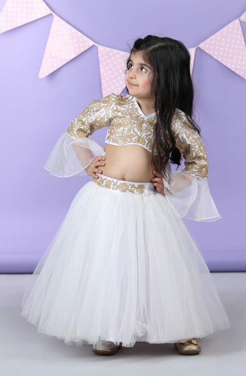 Pre-Order: Heavy Gota embroidered top accompanied with net Lehenga