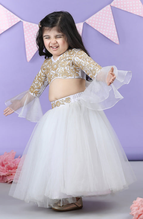 Pre-Order: Heavy Gota embroidered top accompanied with net Lehenga