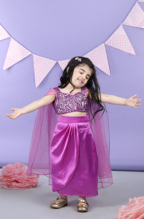 Pre-Order: Heavy embroidered Top with Dhoti style Skirt