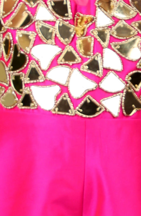 Pre-Order: Jumpsuit embellished with mirror acrylic bordered with Golden beads