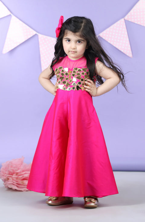 Pre-Order: Jumpsuit embellished with mirror acrylic bordered with Golden beads