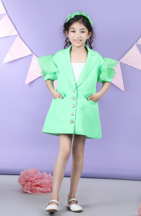 Pre-Order: Trendy coat style dress with puff sleeves and inner