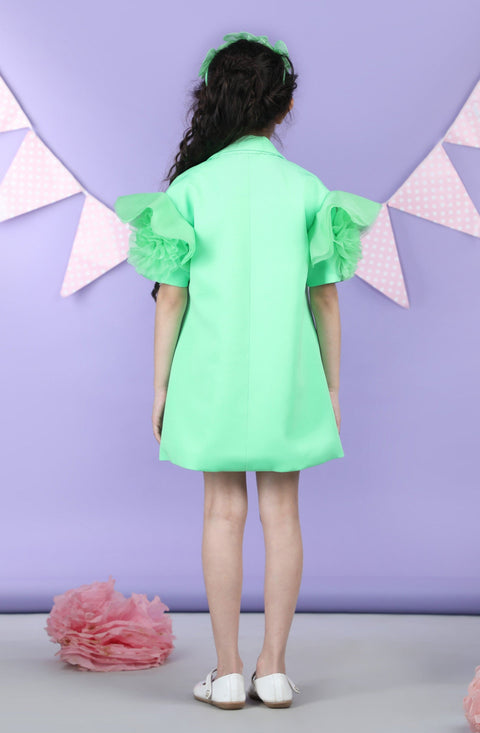 Pre-Order: Trendy coat style dress with puff sleeves and inner