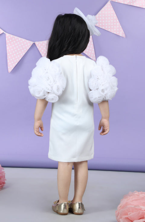 Pre-Order: Straight Dress embellished with bunch of 3d fabric flowers in sleeves