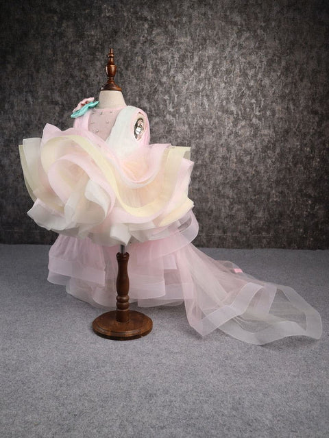 Pre-Order: Rainbow Shaded Stone Embellished Dress With Detachable Trail