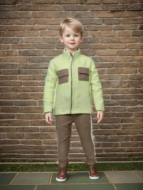 Pre-Order: Pocketed Styled Pure Linen  Premium Co-ords - Green - Brown