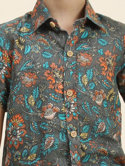 Pre-Order: Dark Flower Printed Pure Linen  Premium Co-ords