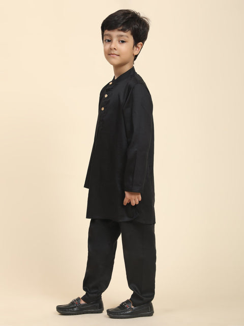 Pre-Order: Solid Black Pure Premium Cotton Kurta and  Pajama Set