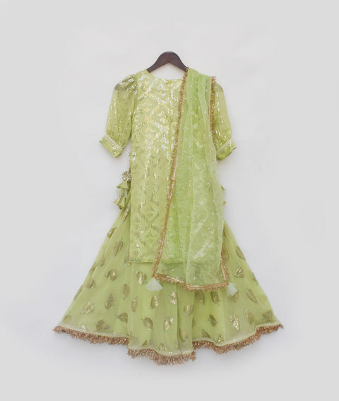 Pre Order: Pista Green Embroidery Kurti Sharara