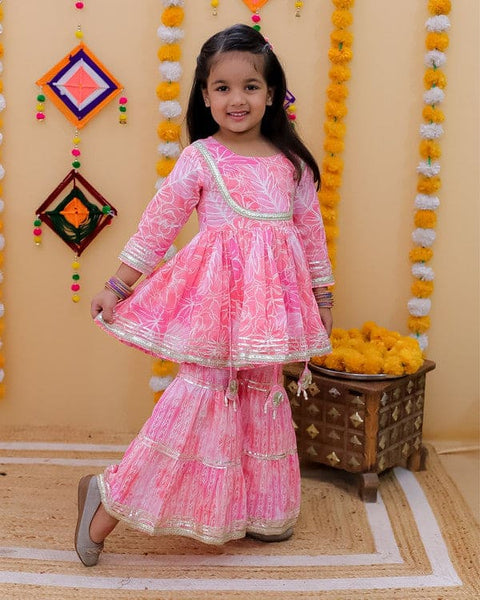 Aatya Kiids Cotton Three Fourth Sleeves Kurta with Sharara- Pink.