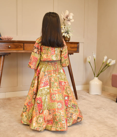 Pre-Order - Multi Coloured Embroidered Jacket Set for  Girls