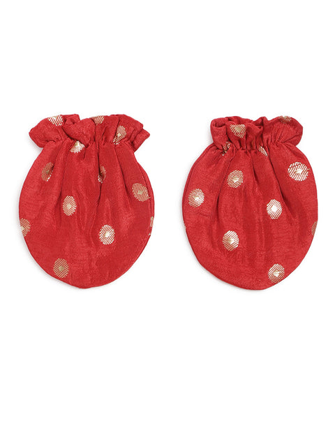 Pre-Order: Baby Girl Chanderi Silk Ruffle Sleeves Combo Set - Red
